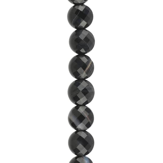 Black Faceted Agate Round Coin Beads by Bead Landing™